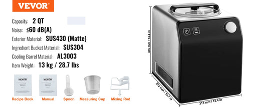 SucceBuy Upright Automatic Ice Cream Maker With Built In Compressor