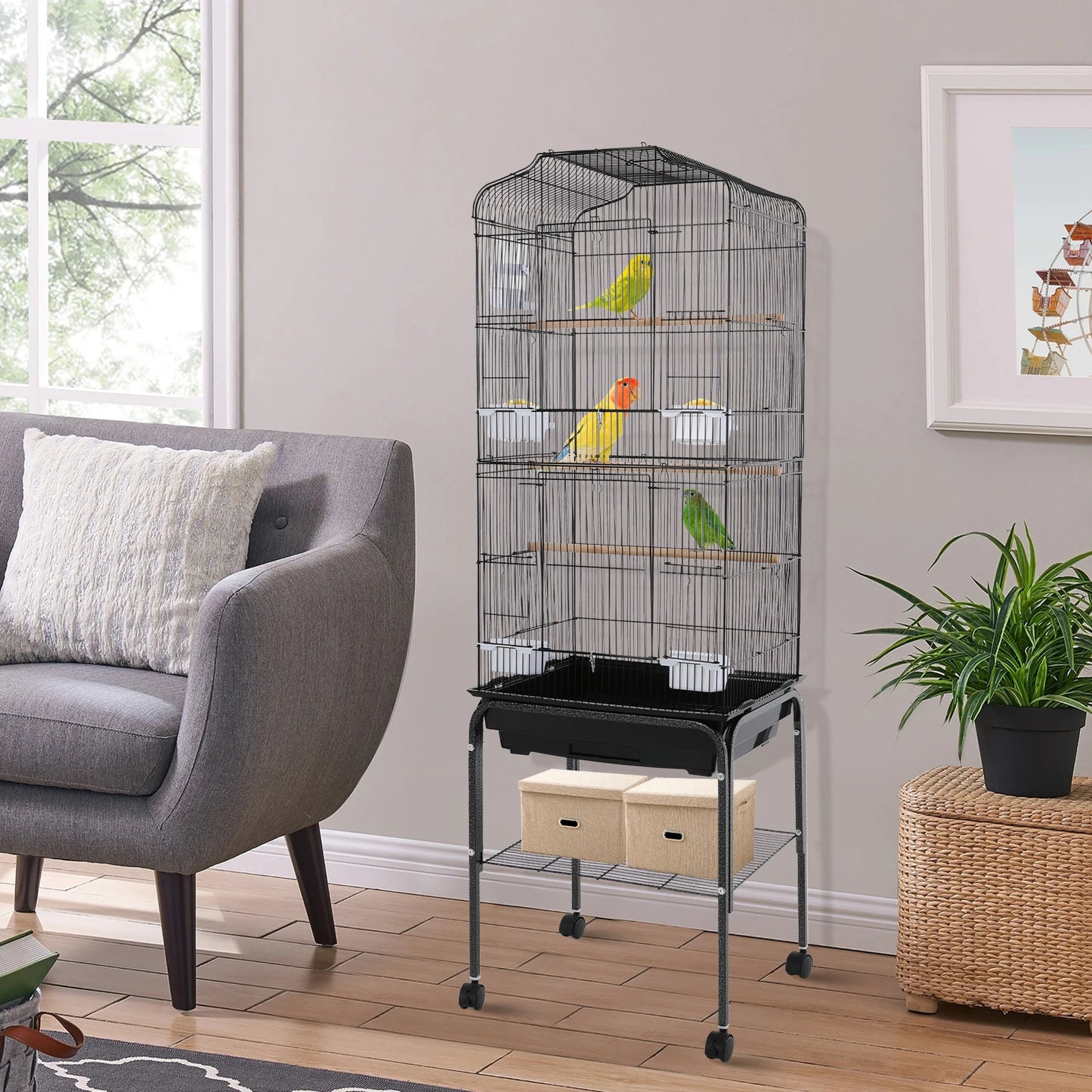 Bird Cage With Stand And Wheels For Parrots And Finches
