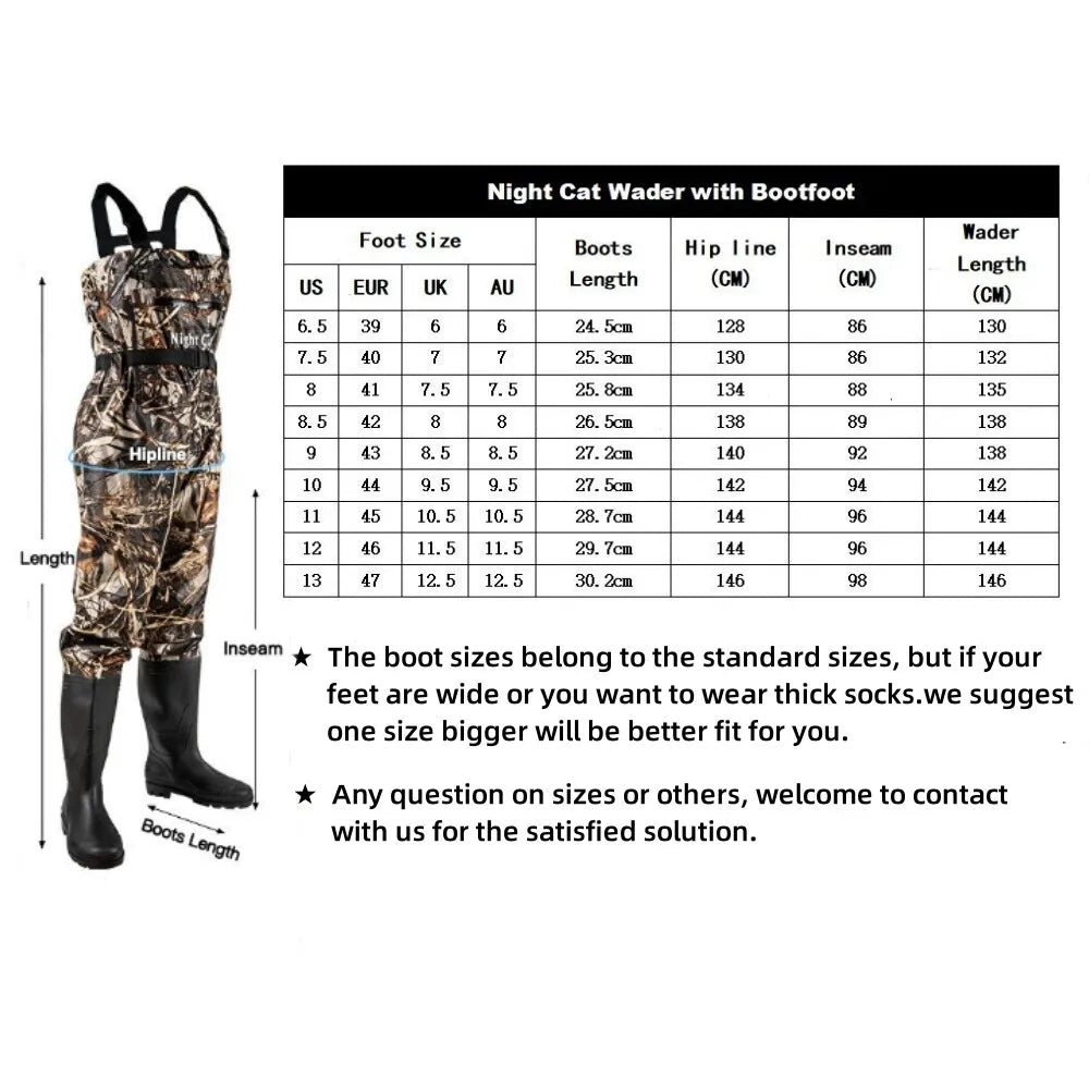 Night Cat Waterproof Chest Waders For Men Women Bootfoot Belt