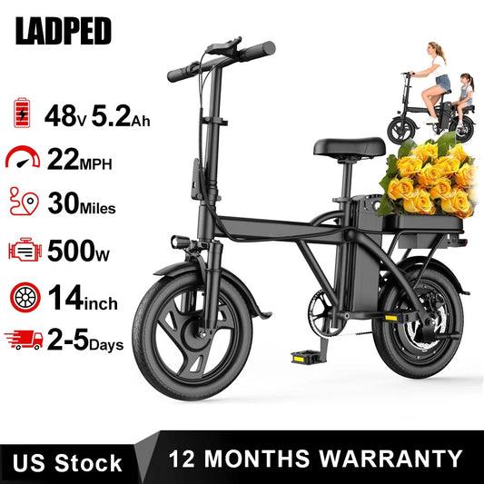 Ladped 14 Inch Foldable Two Seat Electric Bike