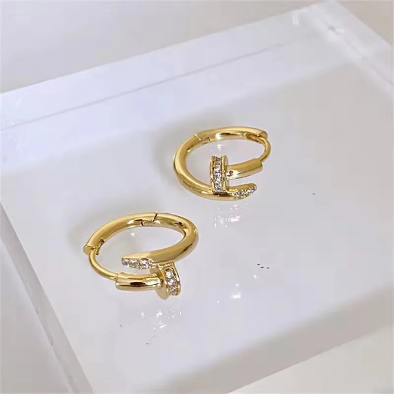 Shiny Crystal Hoop Earrings For Women Nail Shaped Fashion Jewelry