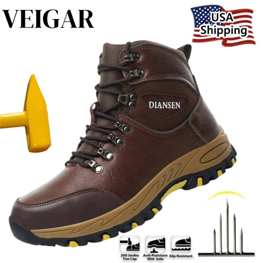 Veigar Waterproof Leather Indestructible Men Work Boots Outdoor Safety