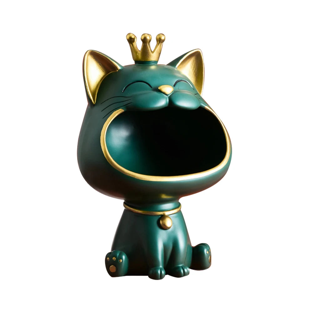 Resin Laughing Cat Statue Lucky Cat Desk Decoration Storage Box