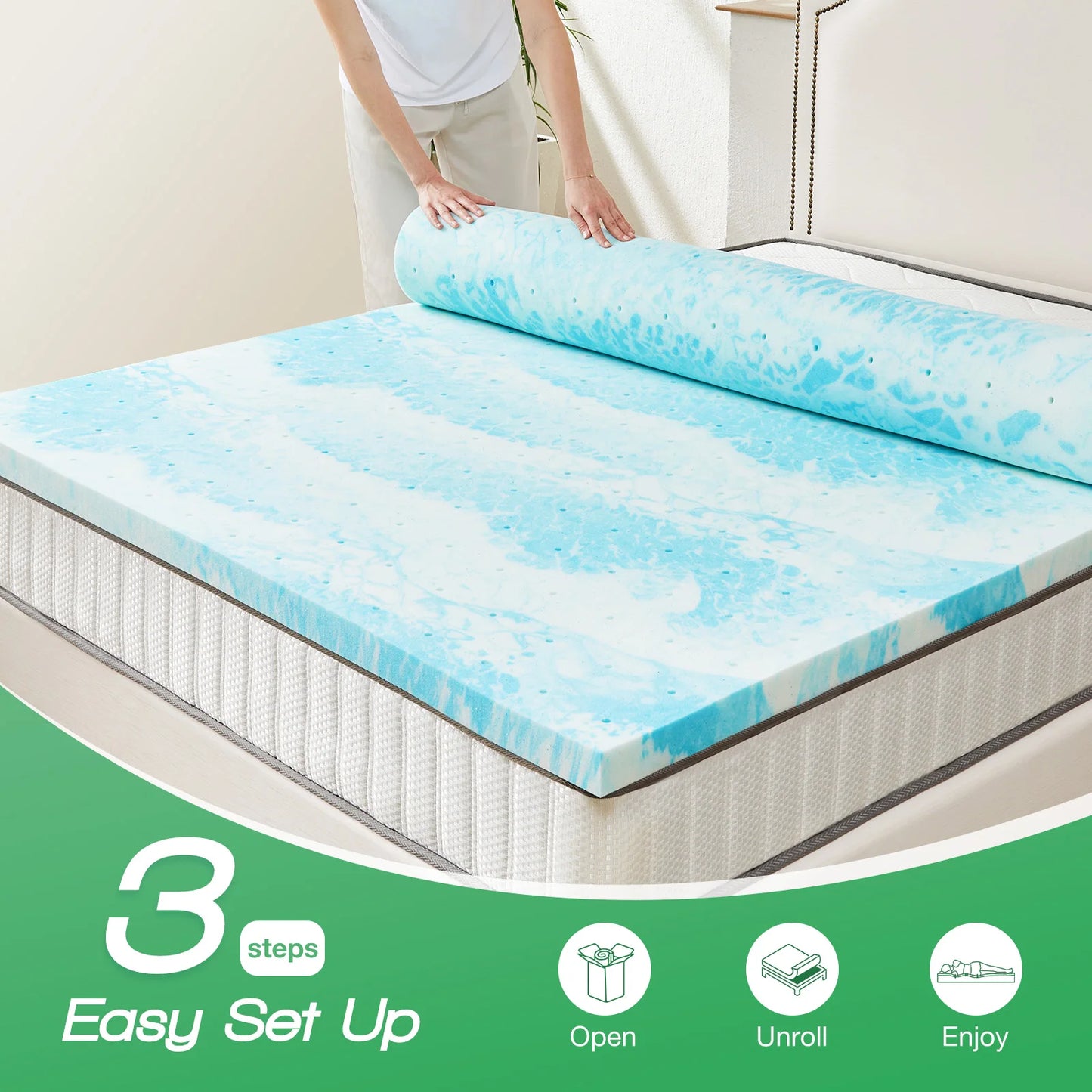 JHK Memory Foam Mattress Topper Gel Cooling Soft And Breathable