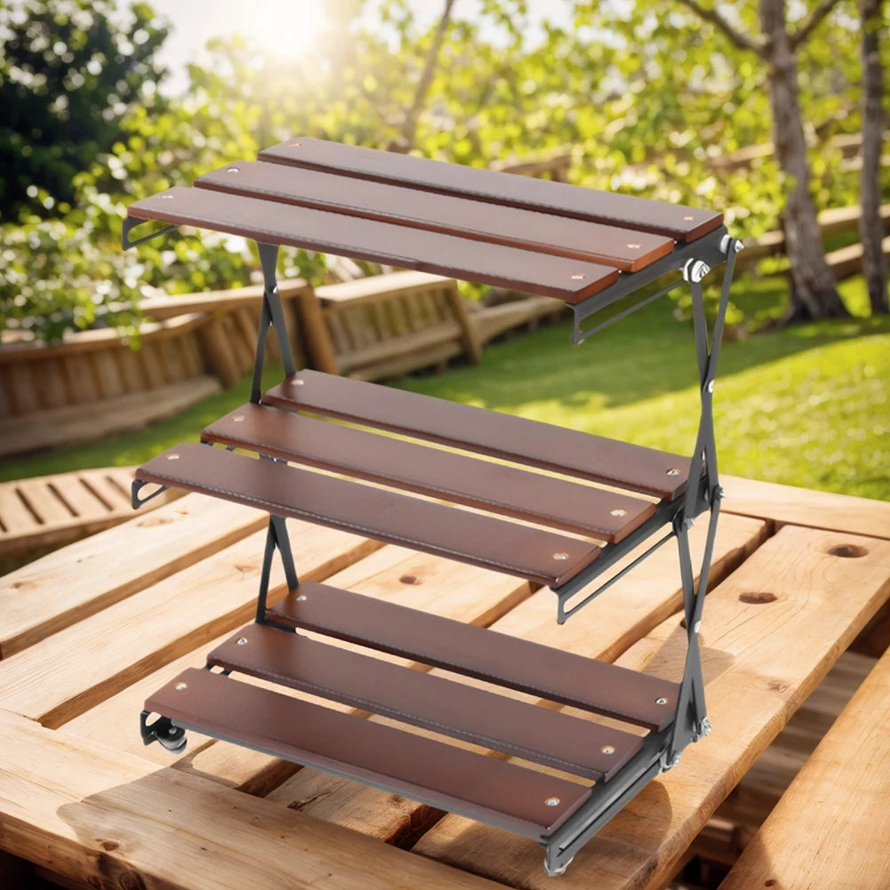 ATUOTIN 3 Tier Foldable Wooden Camping Shelf With Metal Frame