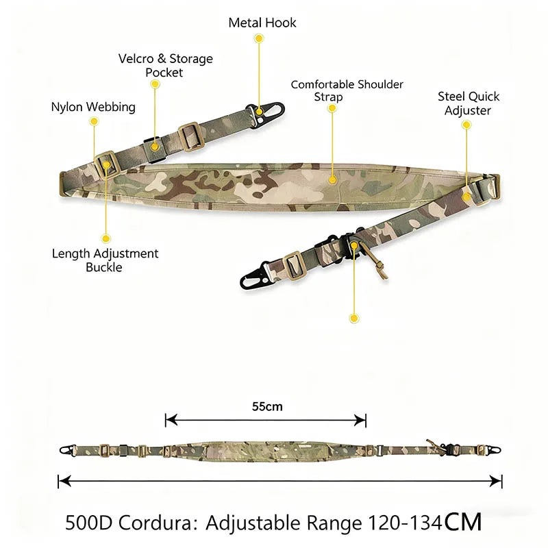 Tactical 1/2 Point Crossbody Rope Rifle Strap Nylon Sling