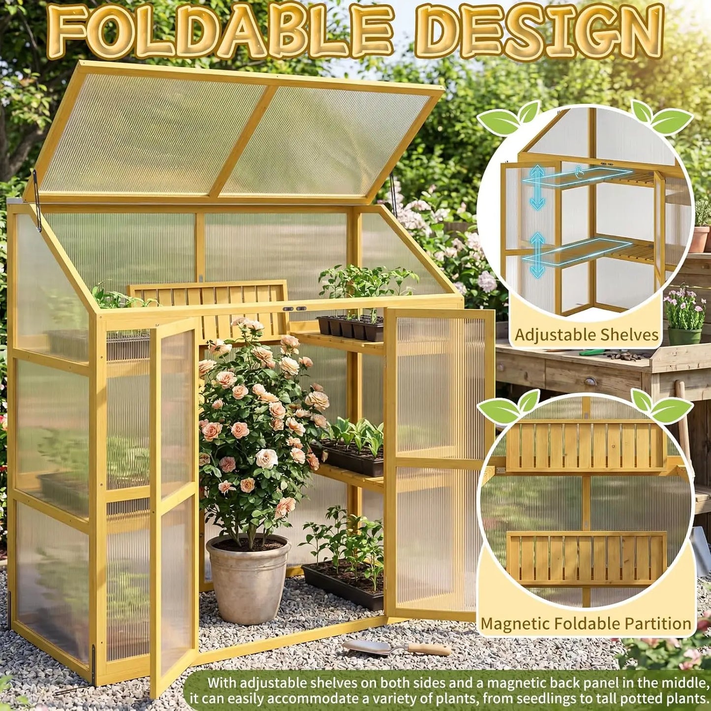 Wooden Cold Frame Greenhouse With Transparent Flip Top Roof