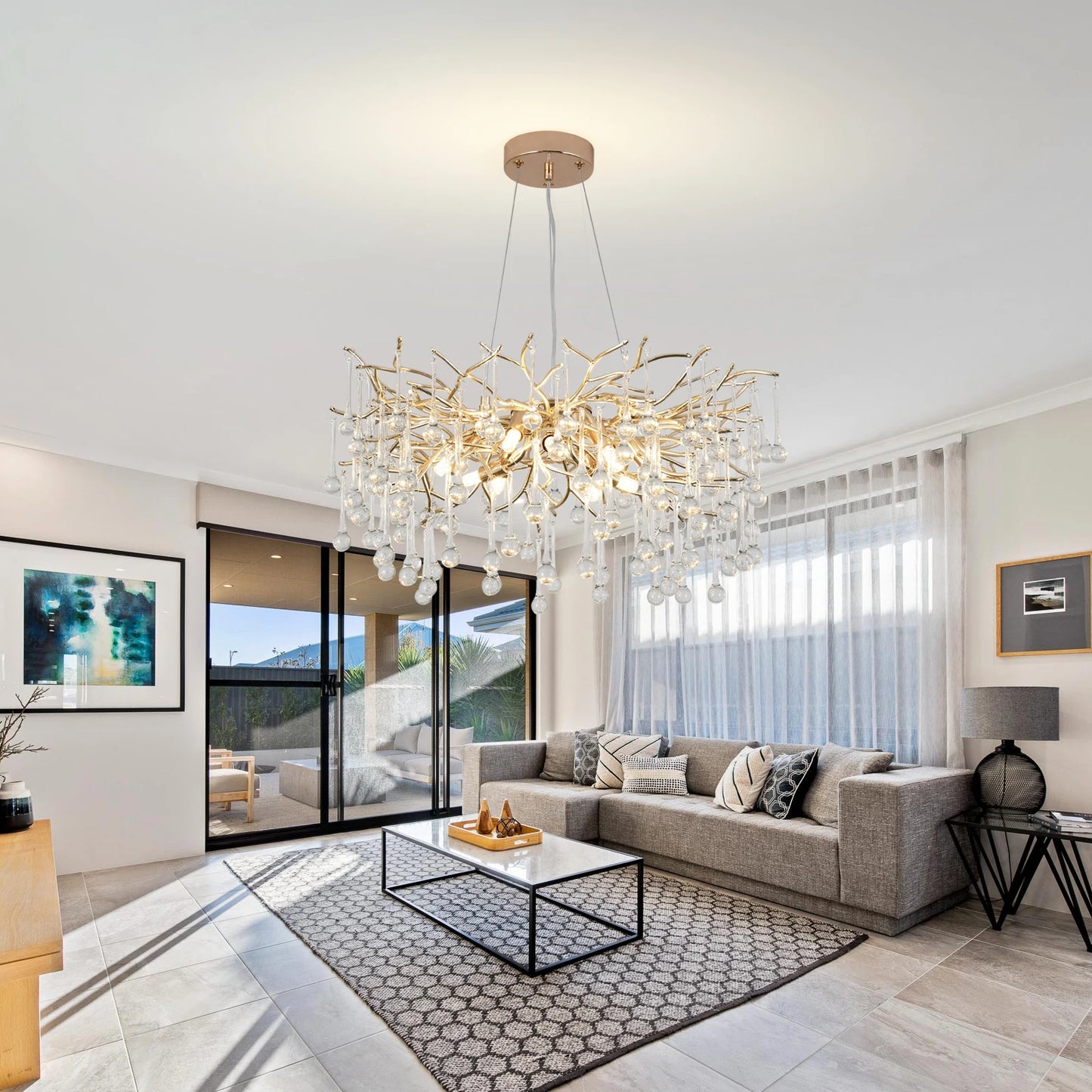 GreeLustr Modern Luxury Gold Crystal Tree Branch Ceiling Chandelier