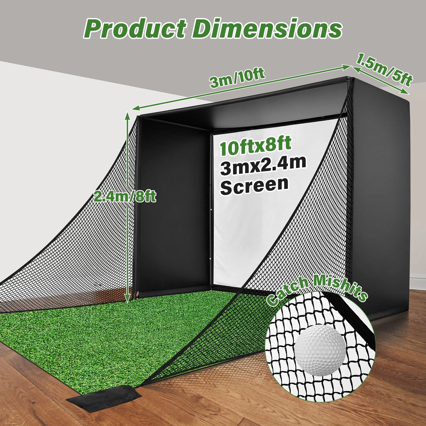 Indoor Outdoor Golf Hitting Net With HD Simulator Screen Frame