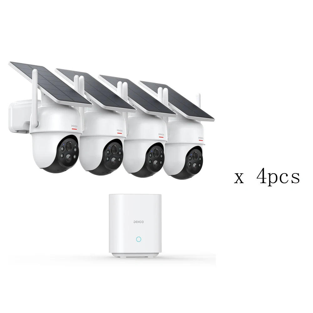 Dekco 3MP Solar Camera System 4Cam Wireless Alexa PTZ