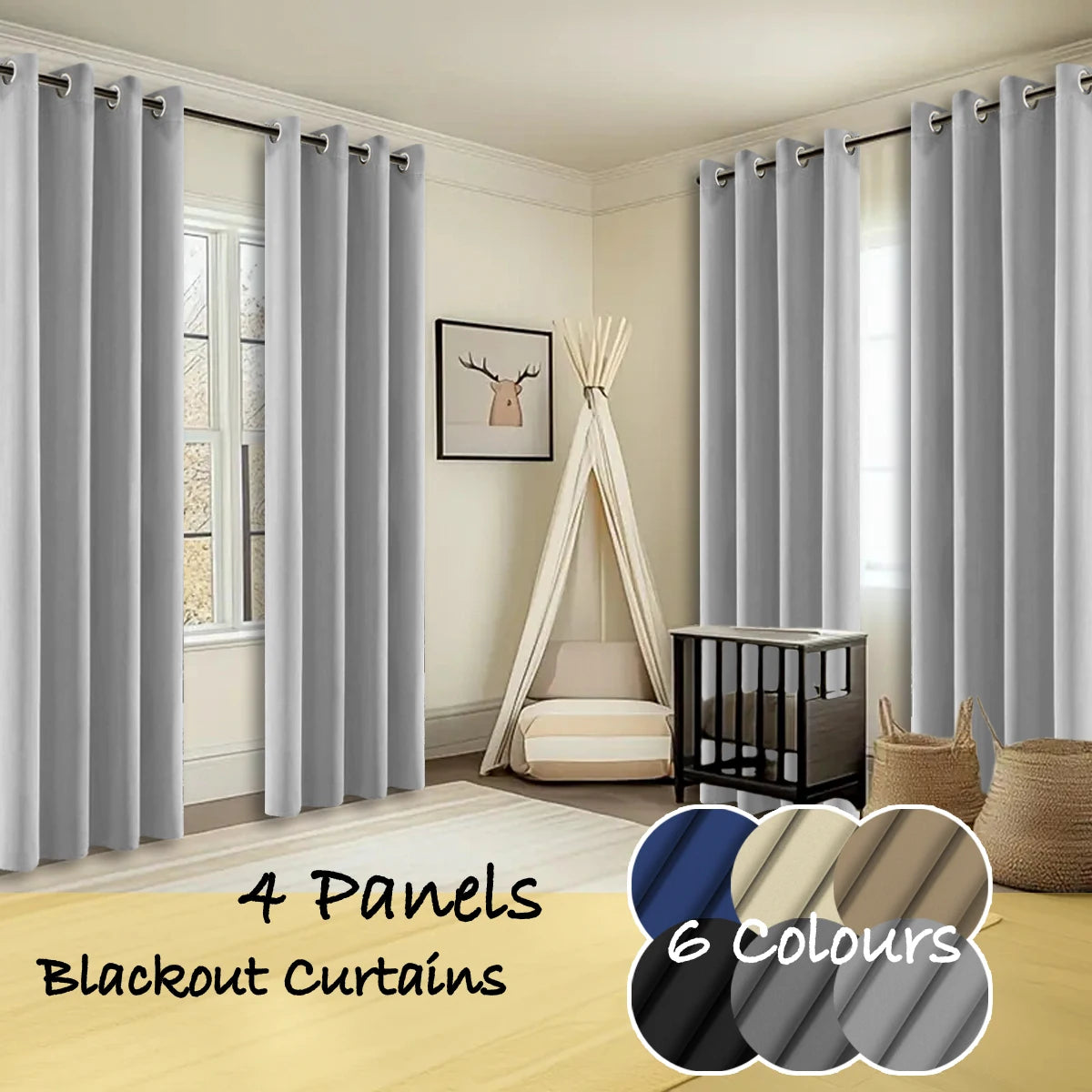 Thermal Insulated Blackout Curtains 4 Panels Bedroom Living Room