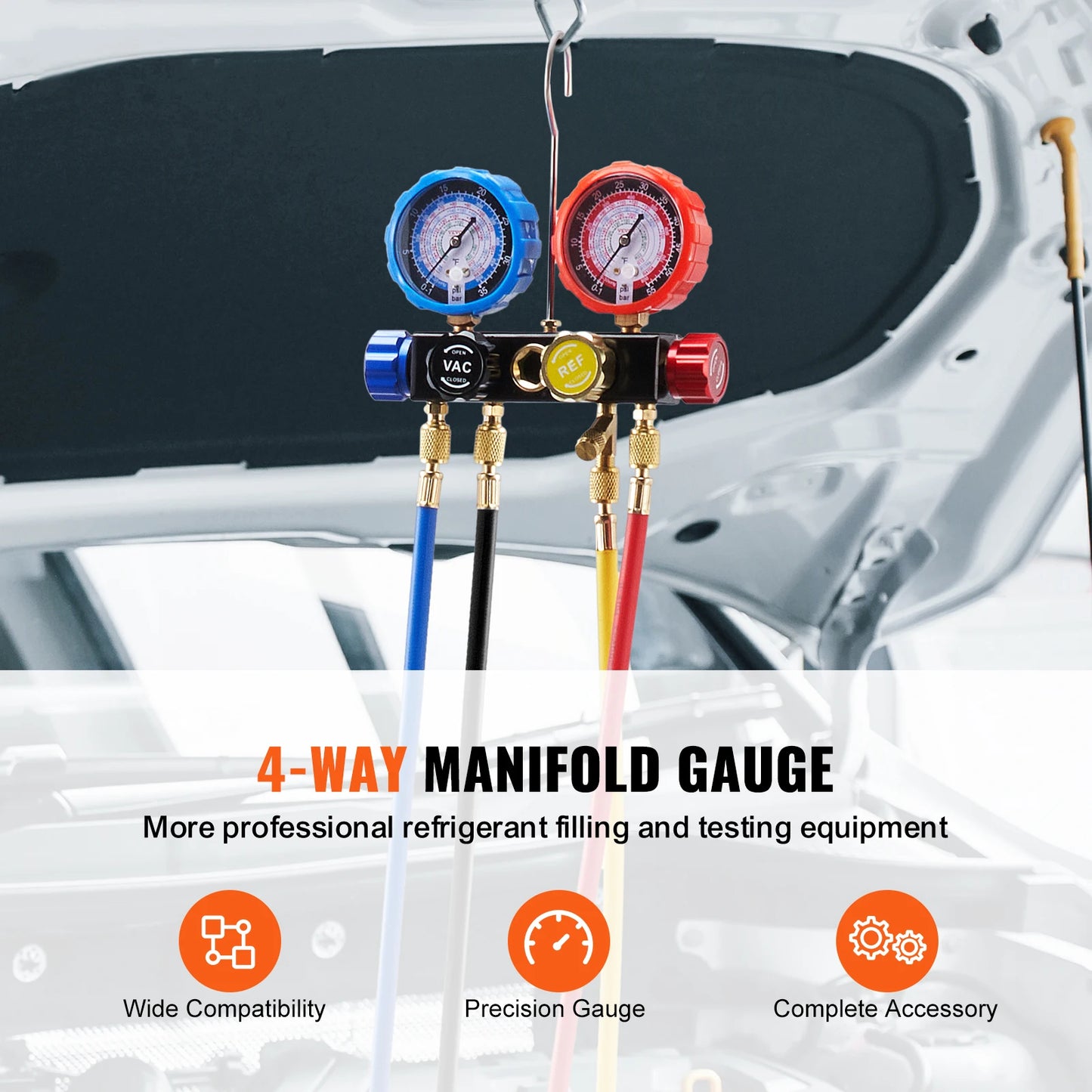 SucceBuy 4 Way AC Manifold Gauge Set With Hoses R134A