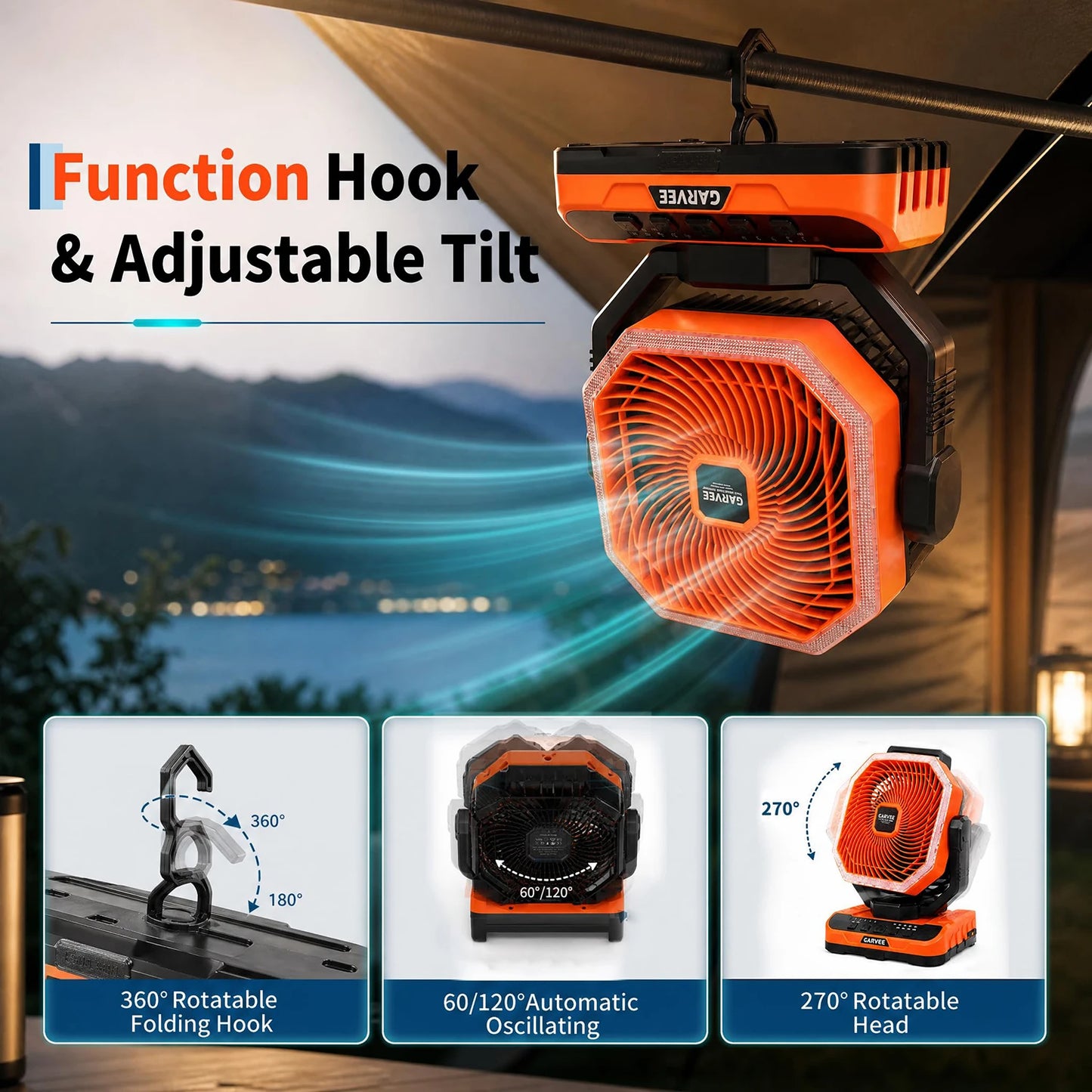HiMISS Portable Camping Fan 40000mAh Rechargeable LED Light 5 Speeds