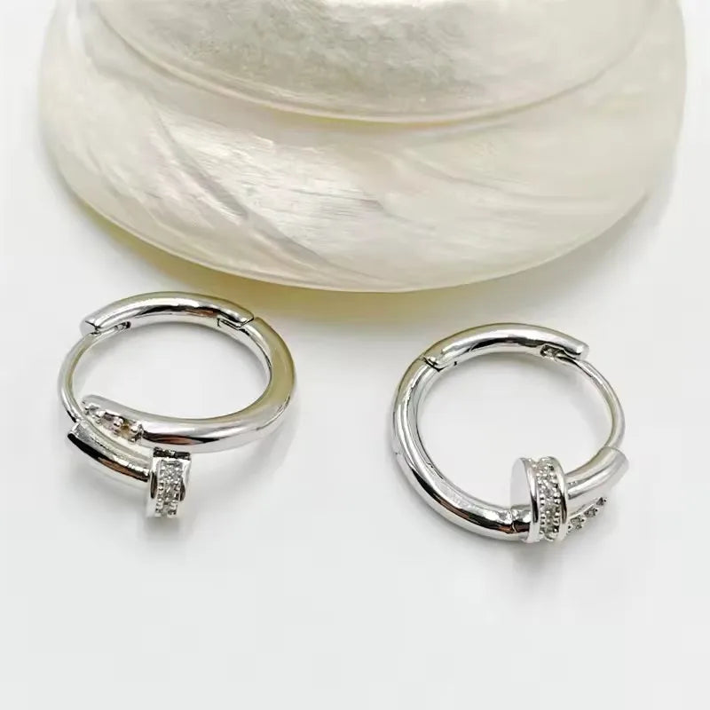 Shiny Crystal Hoop Earrings For Women Nail Shaped Fashion Jewelry
