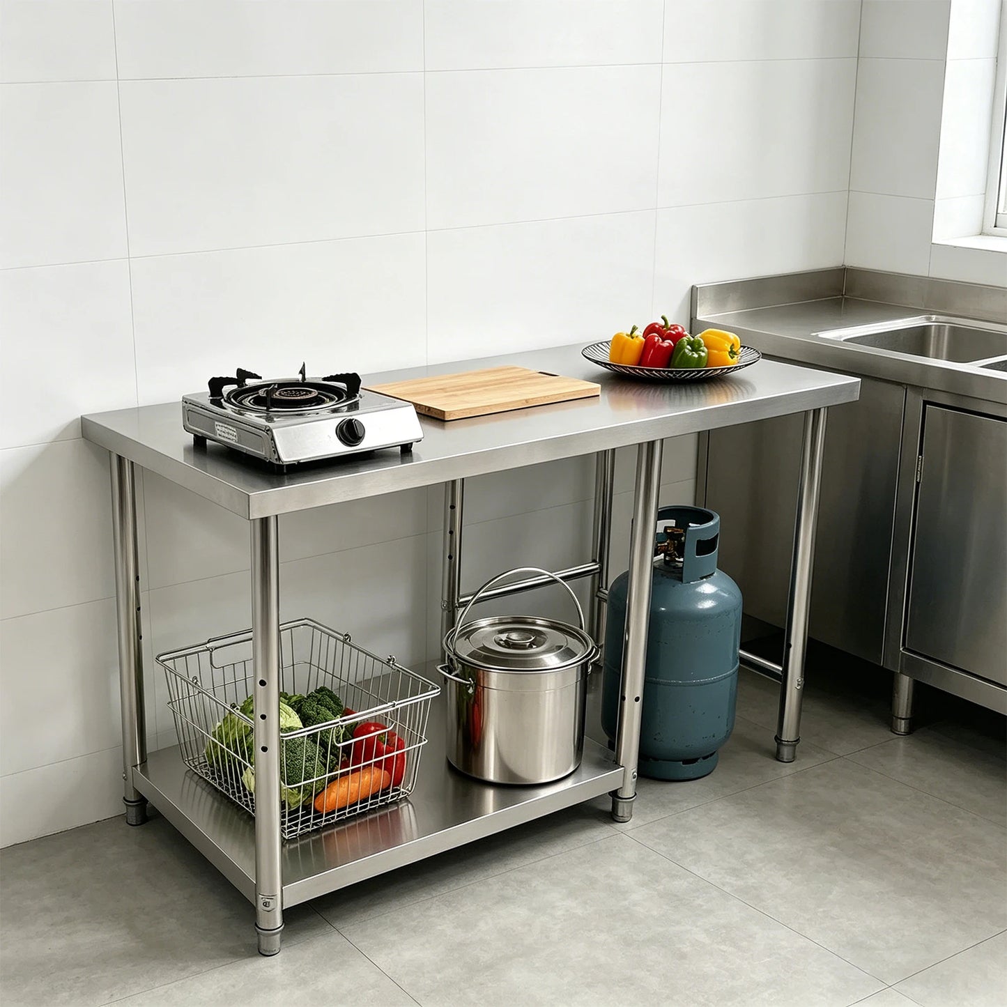 Stainless Steel Prep Table With Lower Shelf For Commercial Kitchens