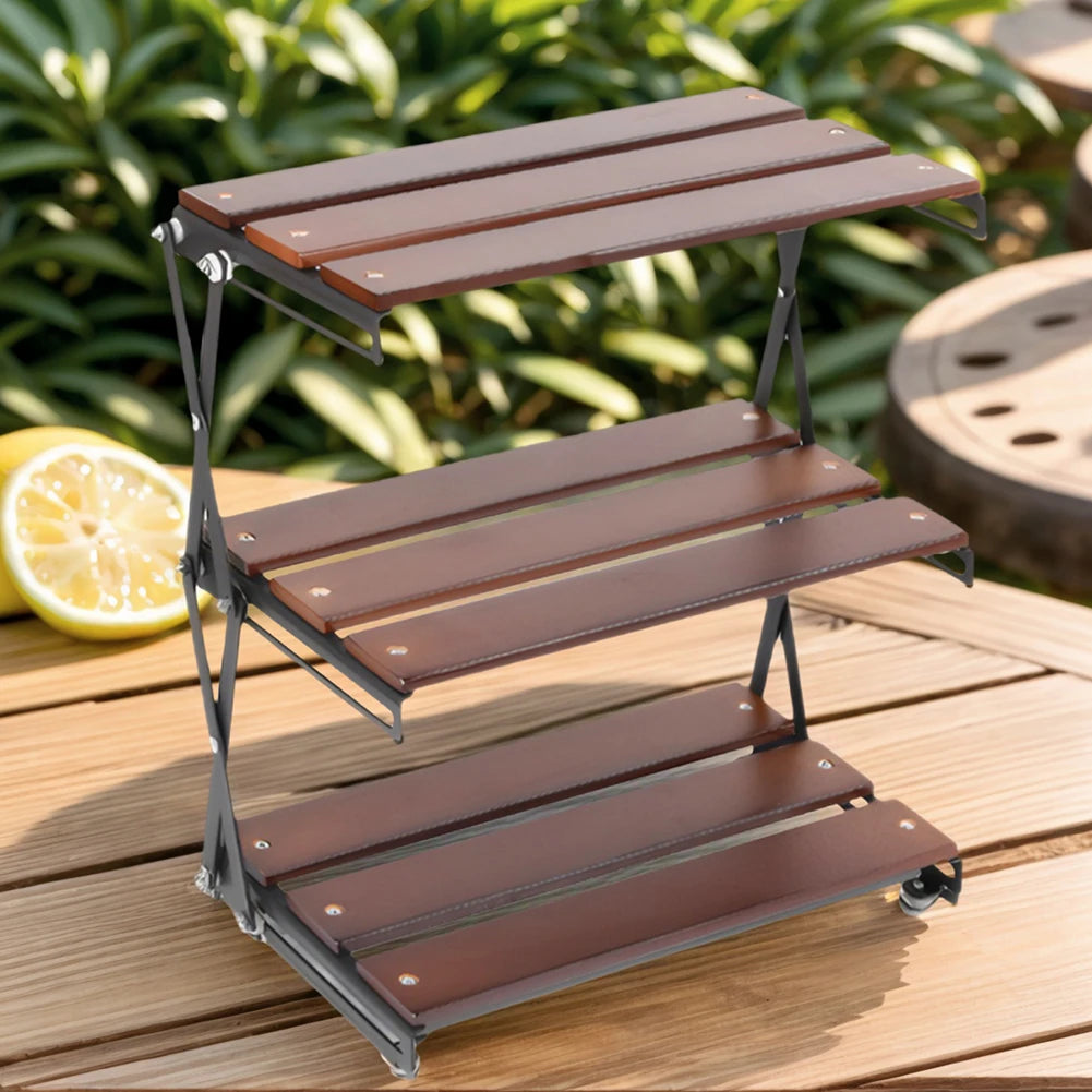 ATUOTIN 3 Tier Foldable Wooden Camping Shelf With Metal Frame