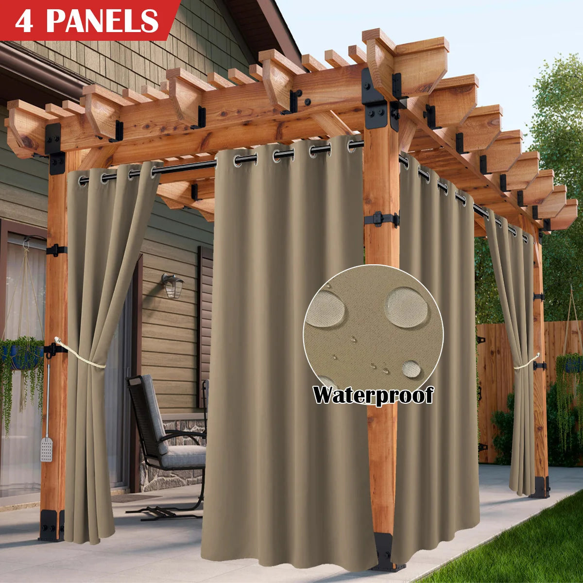 Sabalanica Waterproof Outdoor Curtains Grommet Top Sun Blocking UV Protection