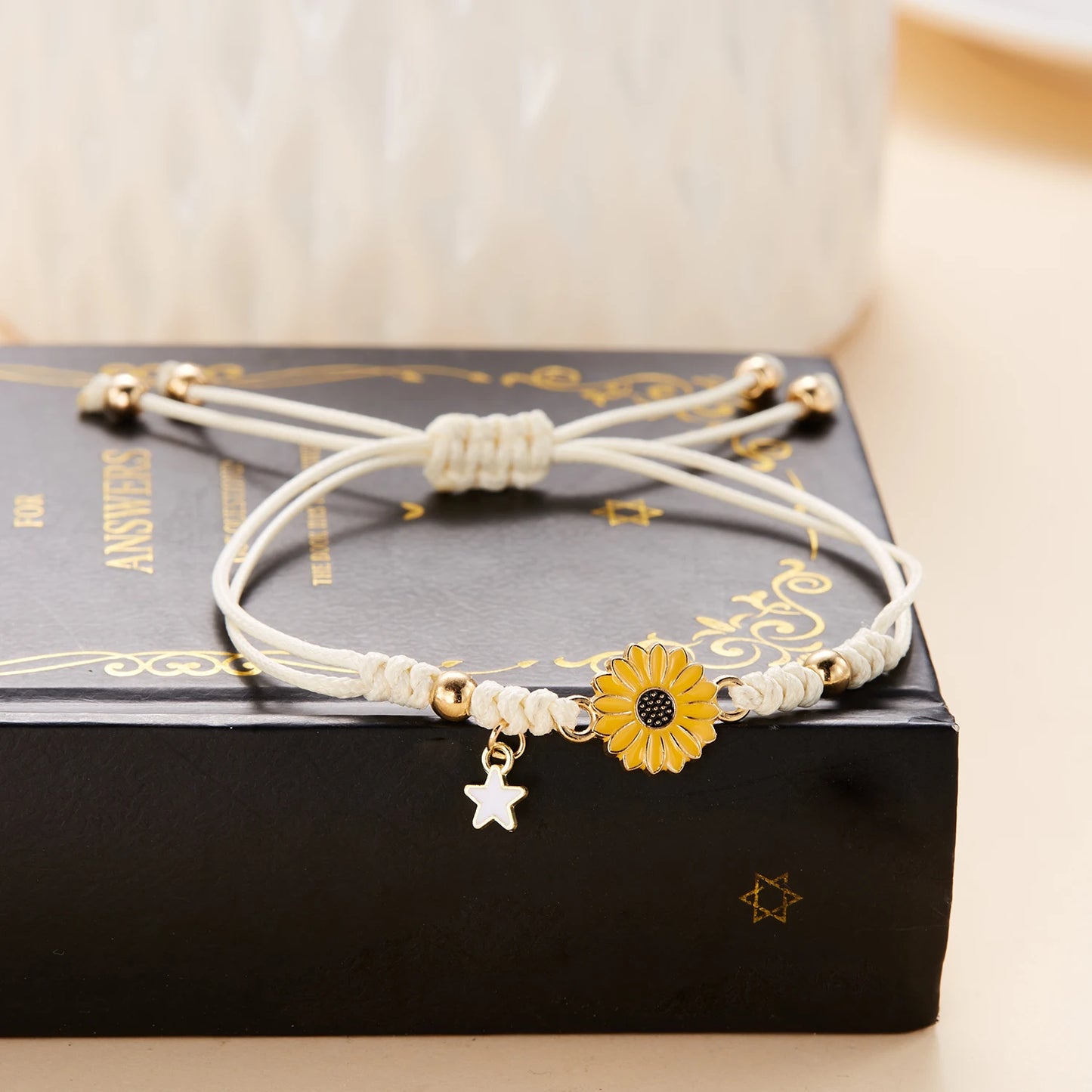 Handmade Sunflower Bracelet For Women Adjustable Braided Daisy Charm