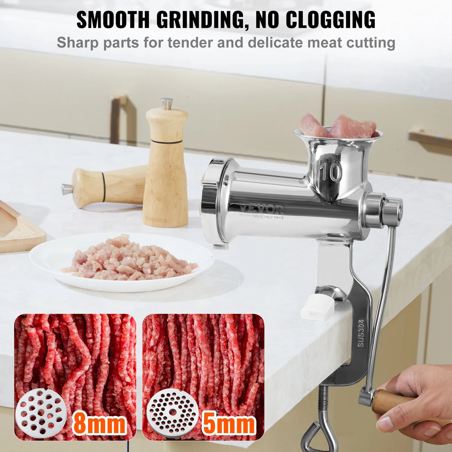 SucceBuy Manual Meat Grinder Stainless Steel With Table Clamp