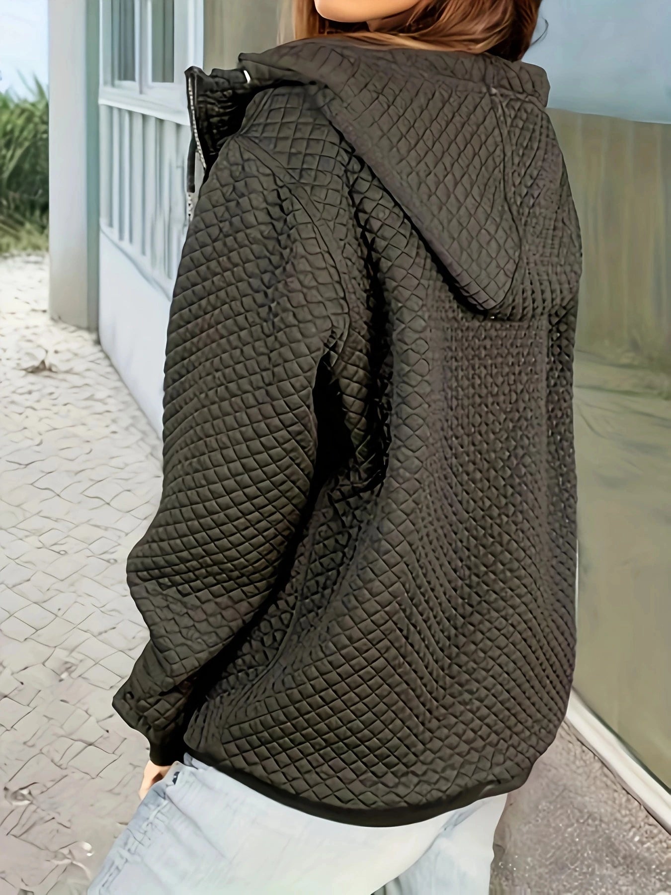 Plus Size Quilted Zip Up Jacket With Stand Collar