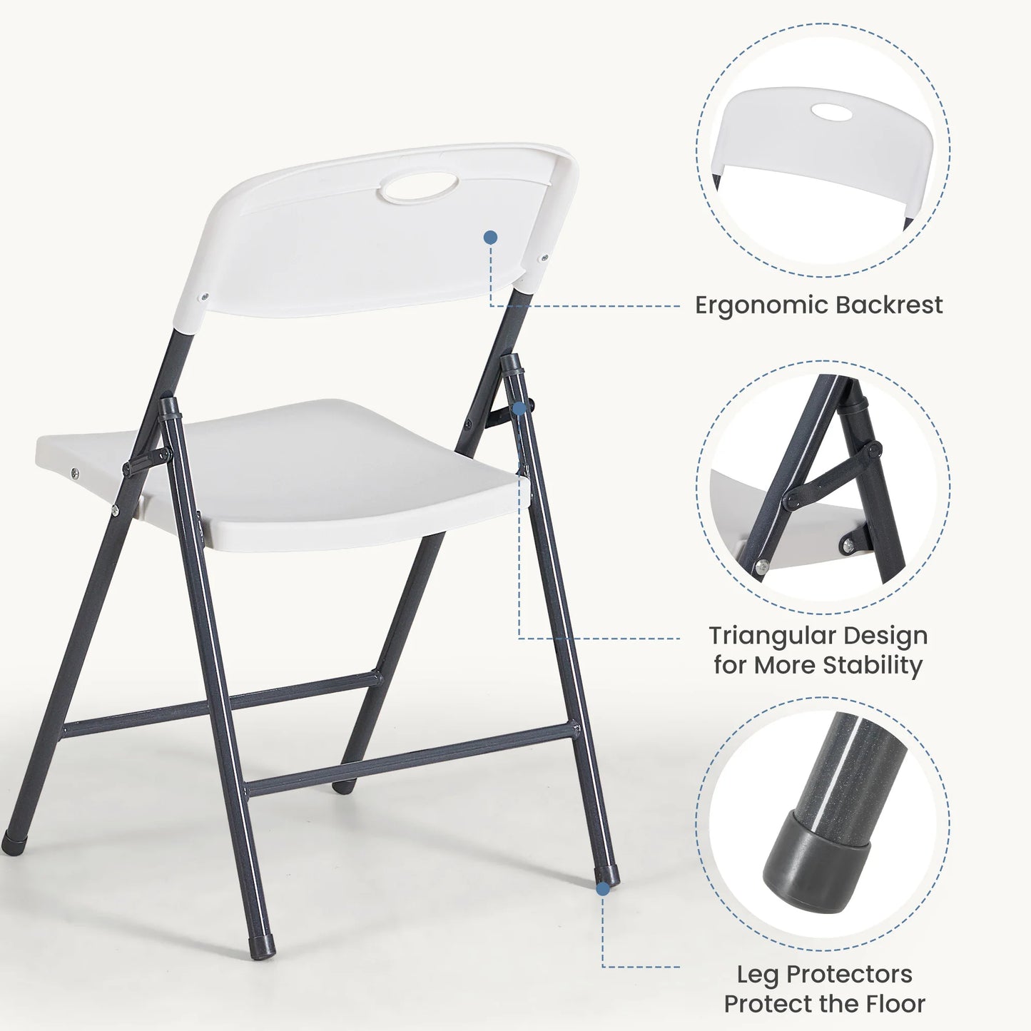 JHK Plastic Stackable Folding Chairs Heavy Duty Ergonomic Back