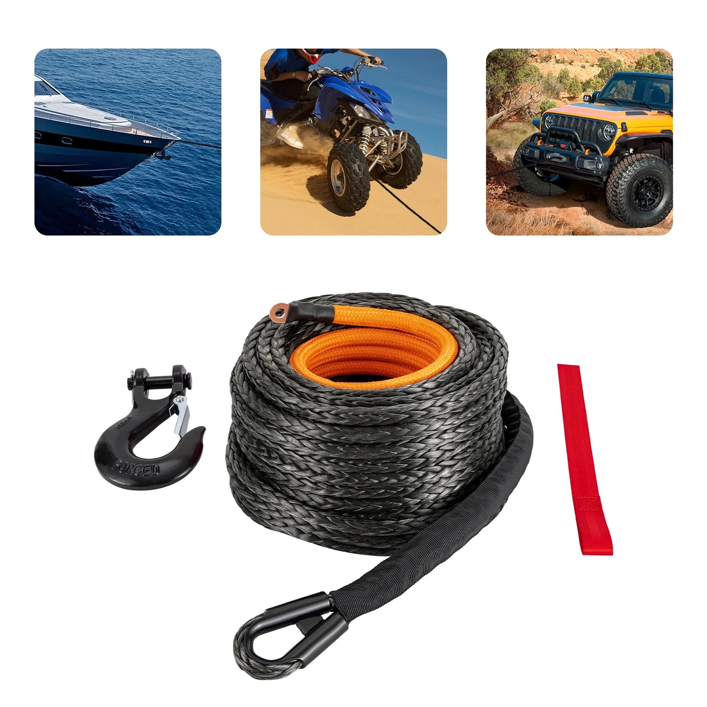 Winch Rope With Hook And Protective Sleeve 31500 Lbs Cable