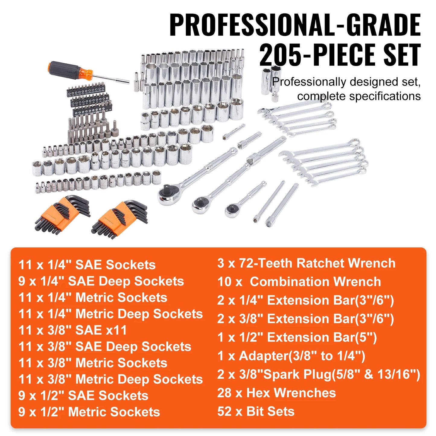 SucceBuy Mechanics Tool Set 145Pcs 205Pcs Deep and Standard Sockets