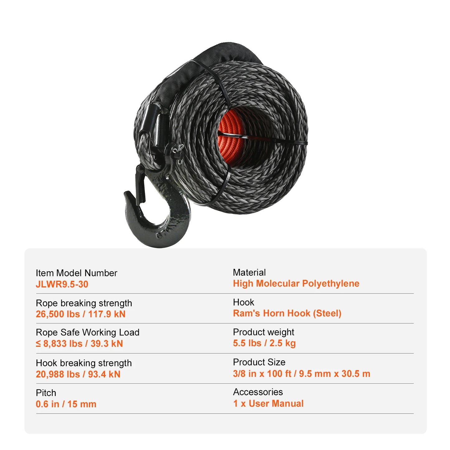 SucceBuy Synthetic Winch Rope With Forged Hook