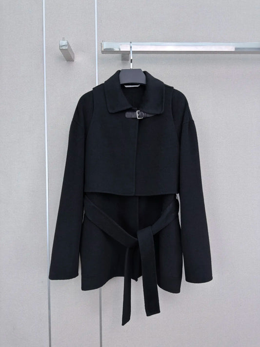 Women's Solid Wool Button Top And Lapel Vest Set