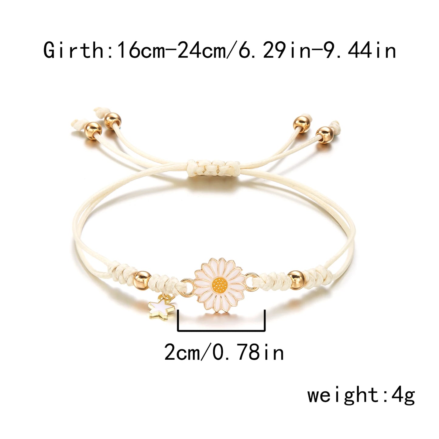 Handmade Sunflower Bracelet For Women Adjustable Braided Daisy Charm