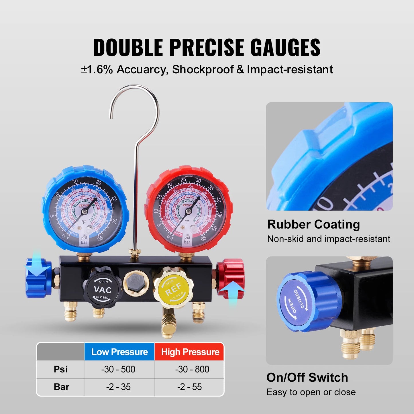 SucceBuy 4 Way AC Manifold Gauge Set With Hoses R134A