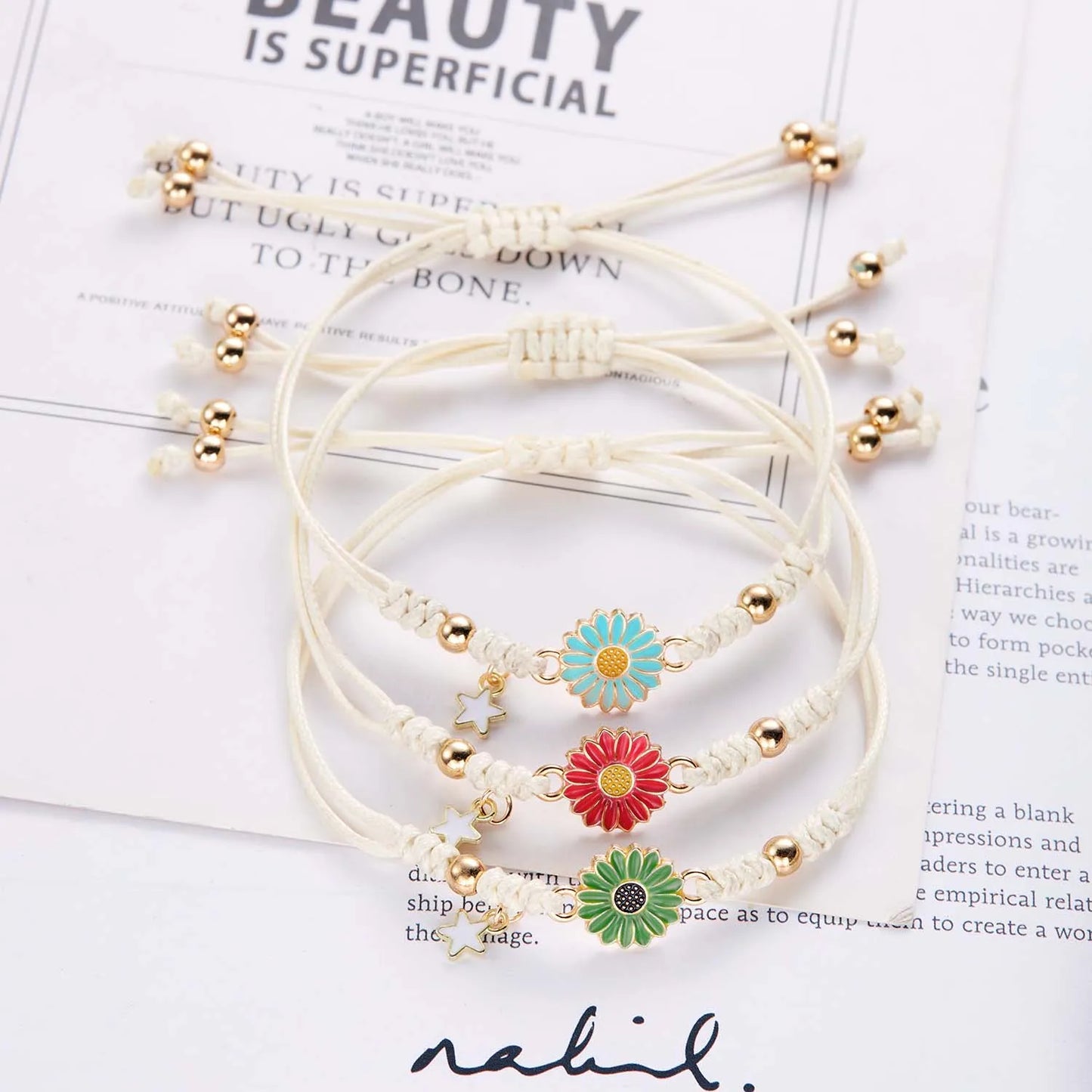 Handmade Sunflower Bracelet For Women Adjustable Braided Daisy Charm