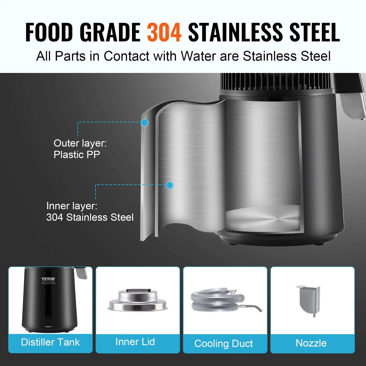 SucceBuy Water Distiller Stainless Steel Countertop Purifier 750W