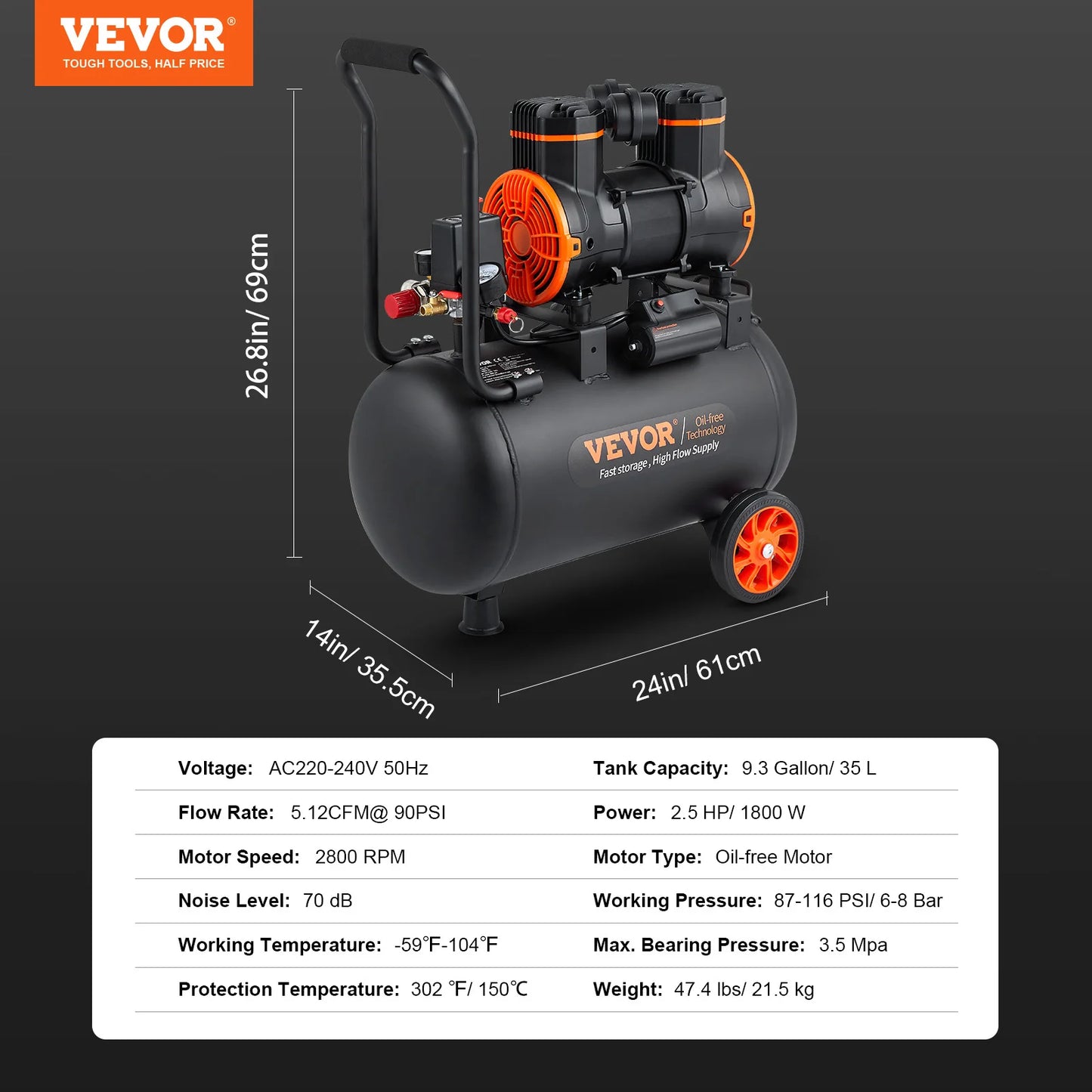 SucceBuy Silent Oil Free Air Compressor 900W Portable Tire Inflator