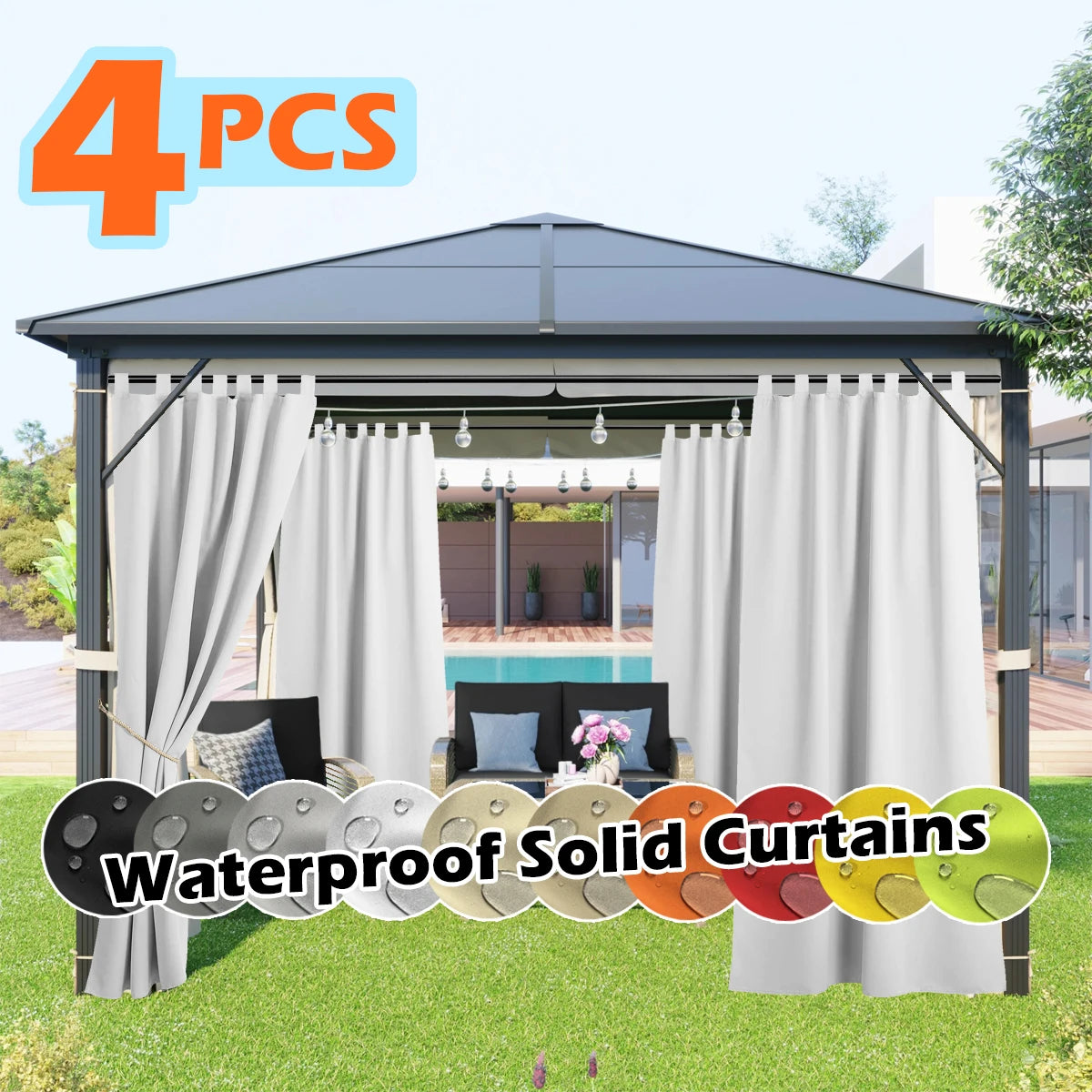 SABALANICA Outdoor Curtains 4 Panel Waterproof UV Resistant Tab Top