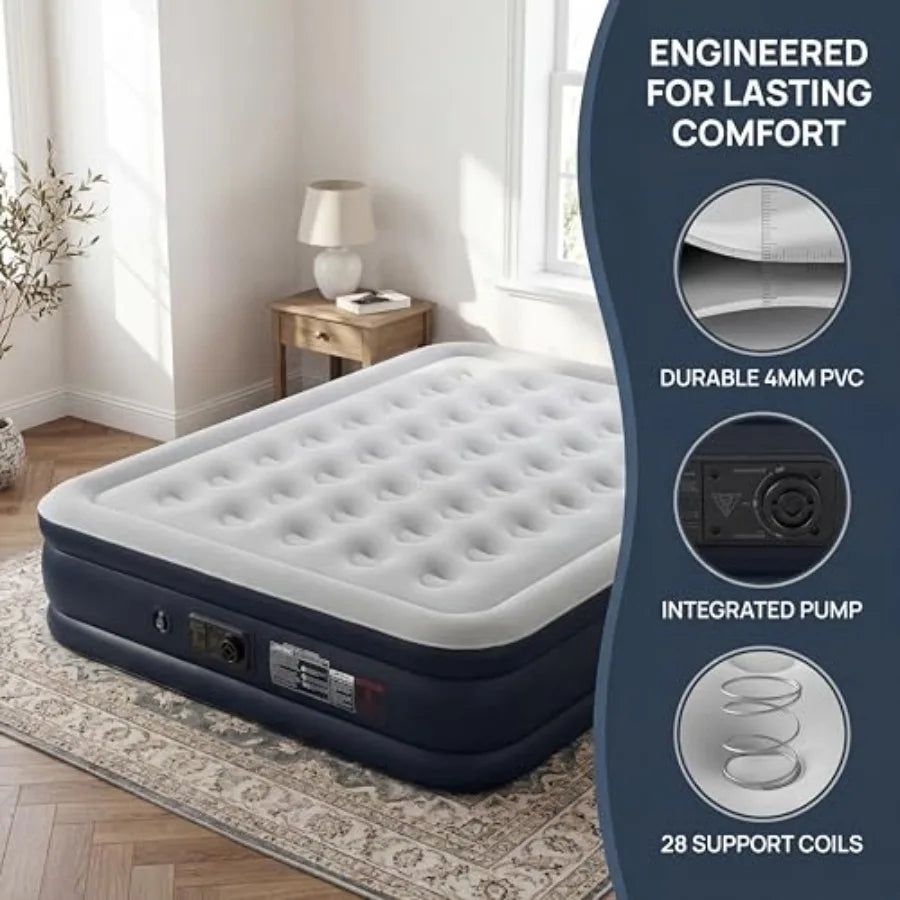 Air Mattress with Built In Pump Deluxe Flocking Portable Inflatable