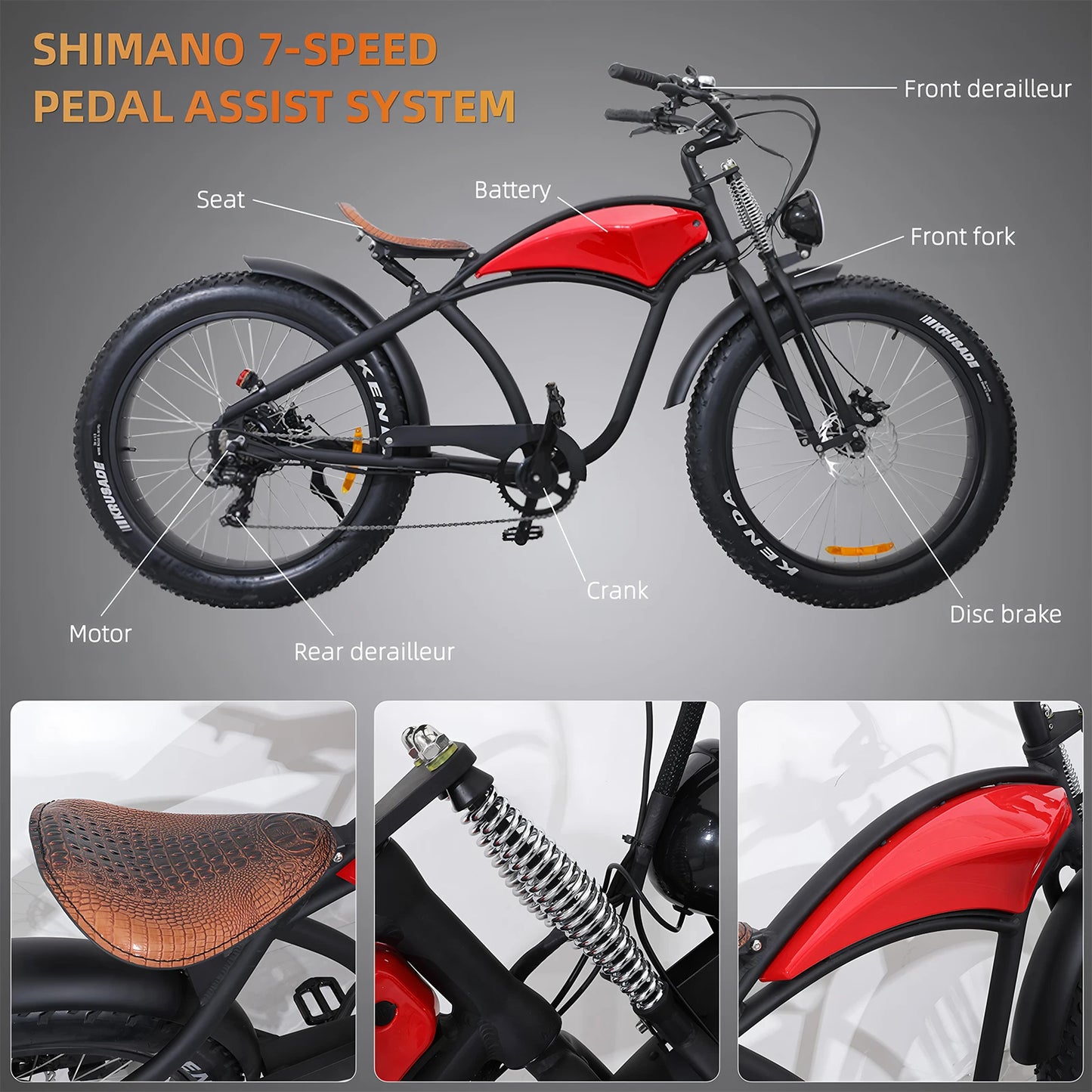 Xtion Electric Mountain Bike 750W 28MPH 48V 7 Speed