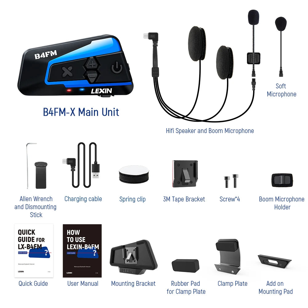 Lexin B4FM-X Bluetooth 5.0 Motorcycle Helmet Intercom 10 Riders