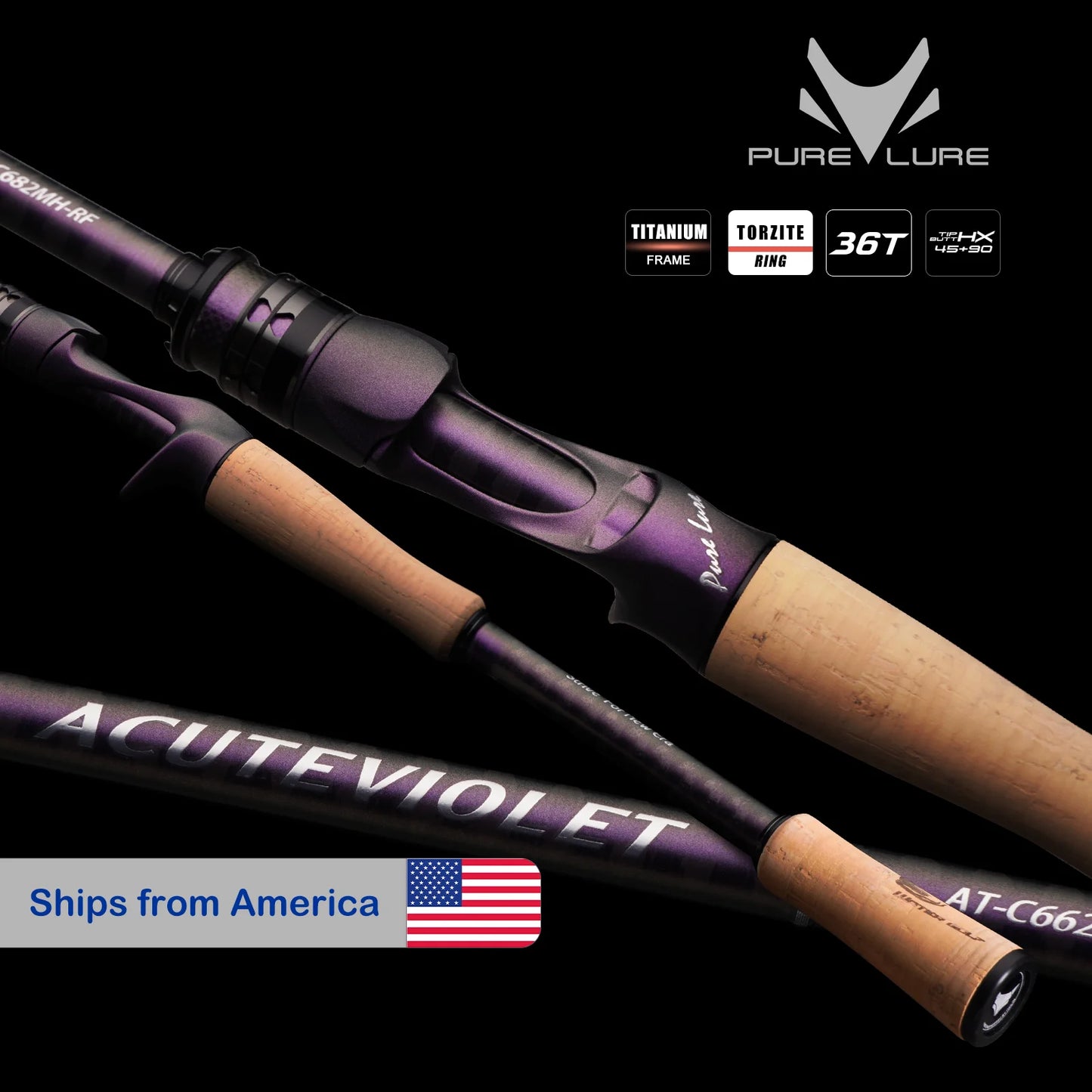 PureLure Acute Violet Bass Fishing Rod 2-Piece Fast Action