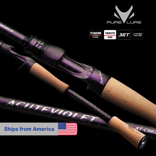 PureLure Acute Violet Bass Fishing Rod 2-Piece Fast Action