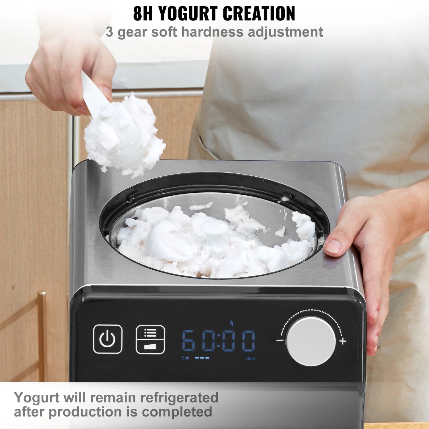 SucceBuy Upright Automatic Ice Cream Maker With Built In Compressor