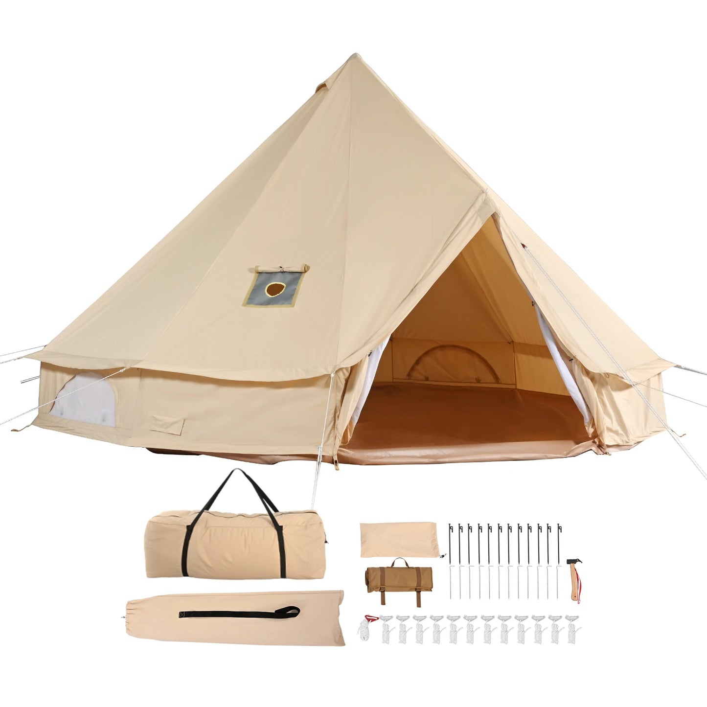 SucceBuy Canvas Bell Tent 4 Seasons Outdoor Camping Stove Breathable