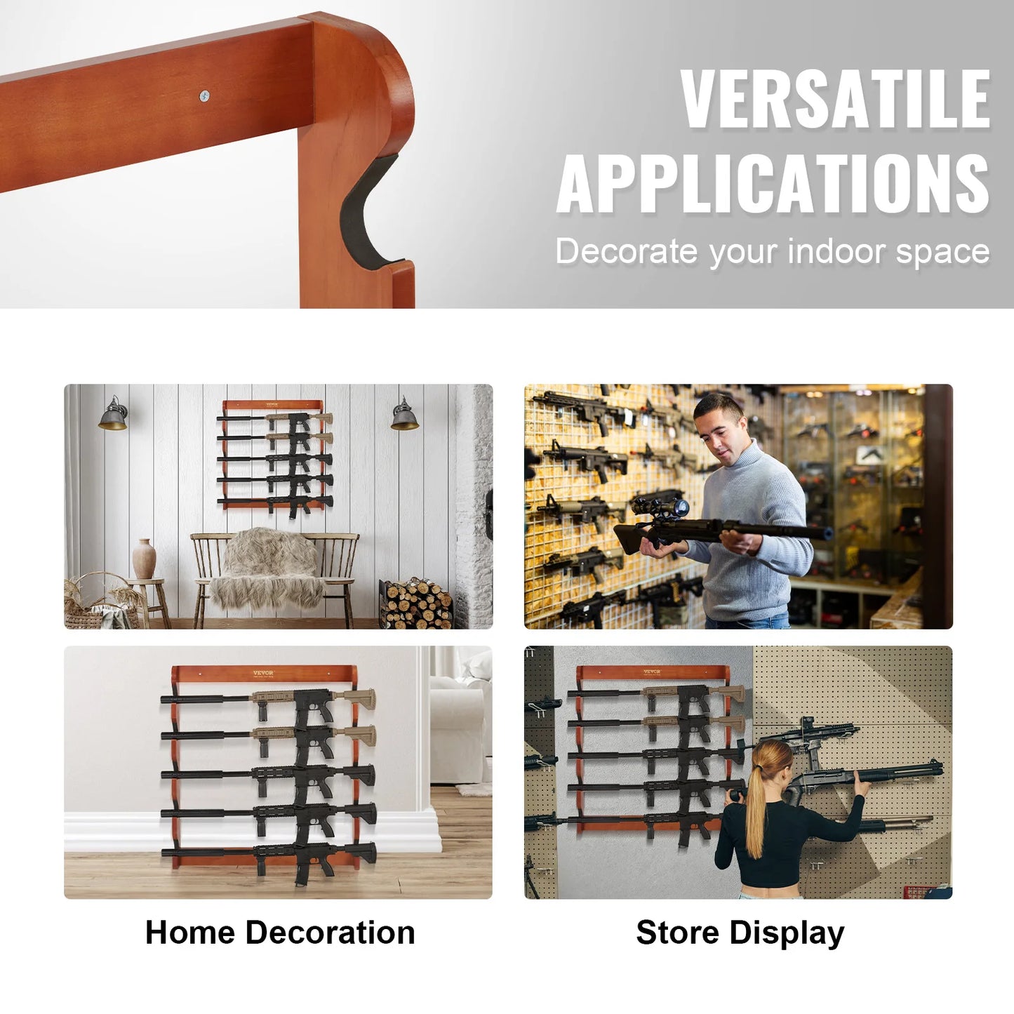 SucceBuy Wood Gun Rack Wall Mount Holds 5 Guns Sturdy