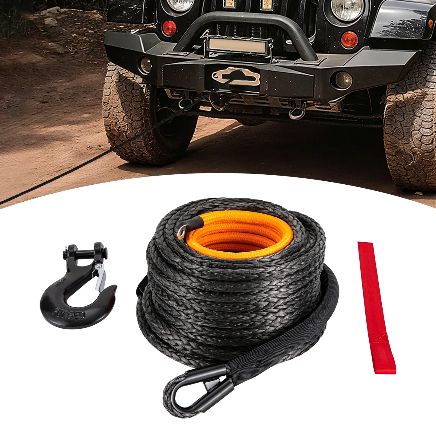 Winch Rope With Hook And Protective Sleeve 31500 Lbs Cable