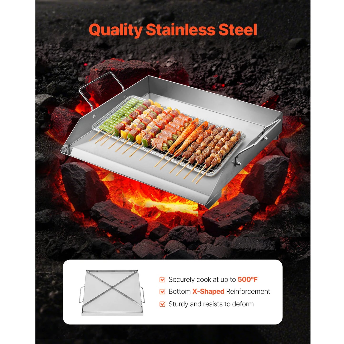 SucceBuy Stainless Steel Griddle Flat Top Gas Grill BBQ Pan