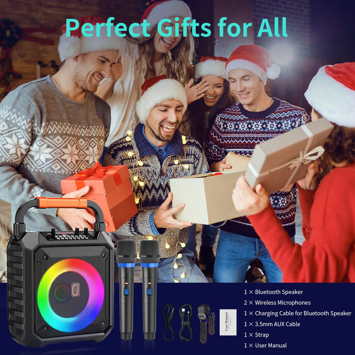 FanFun T17 Wireless Bluetooth Karaoke Speaker System With Microphones