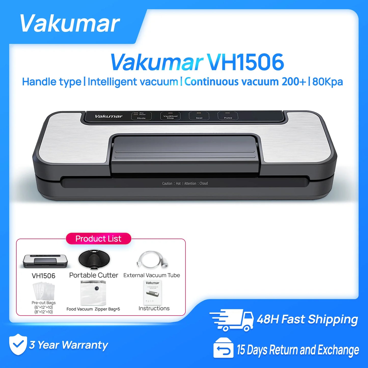Vakumar VH1506 Vacuum Sealer Machine Sous Vide With Automatic Lock