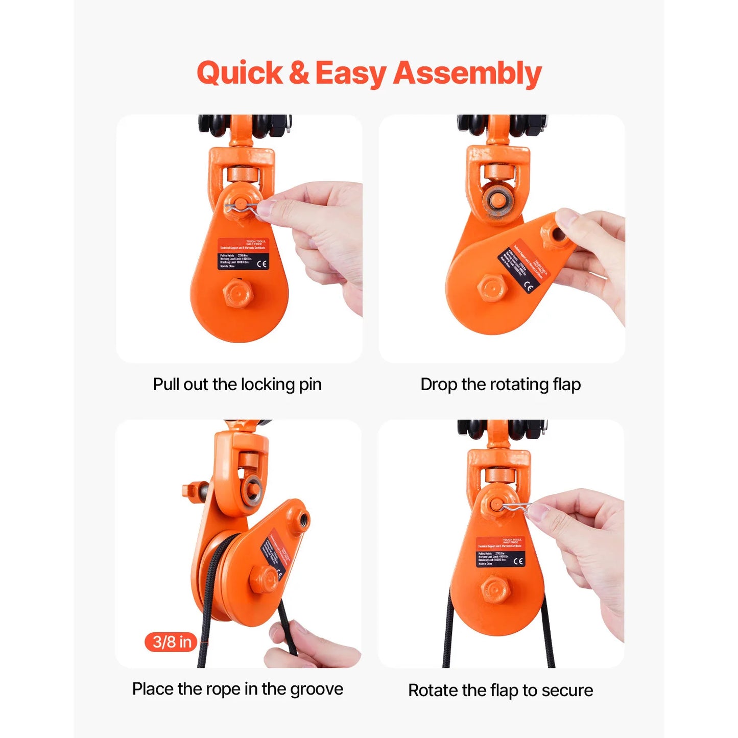 Snatch Block Pulley System With G80 Chain And Swivel Shackle