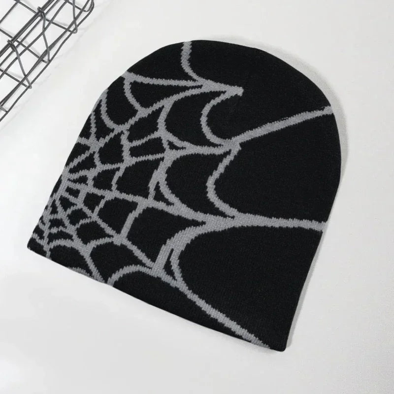 Knit Beanie Hat Spider Embroidered Winter Woolen Cap Unisex