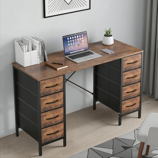 JHK Computer Desk With 8 Fabric Drawers And X Frame